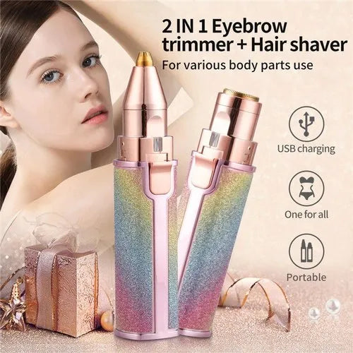 2 in 1 Painless Eyebrow Trimmer, Shaver With LED Light, Rechargeable Hair Remover Trimmer For Women