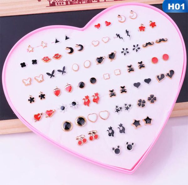 36 Pairs of Random Beautiful Stud Earrings for girls and baby girls – Silicone Back with Back Stopper