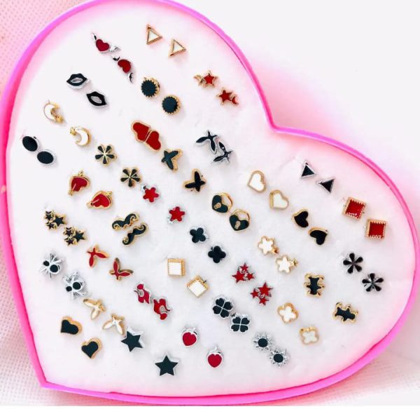36 Pairs of Random Beautiful Stud Earrings for girls and baby girls – Silicone Back with Back Stopper