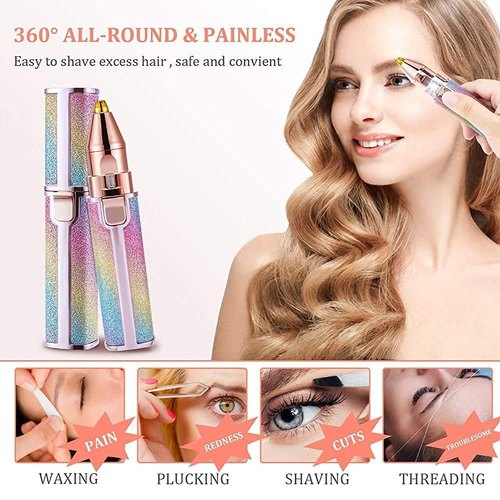 2 in 1 Painless Eyebrow Trimmer, Shaver With LED Light, Rechargeable Hair Remover Trimmer For Women