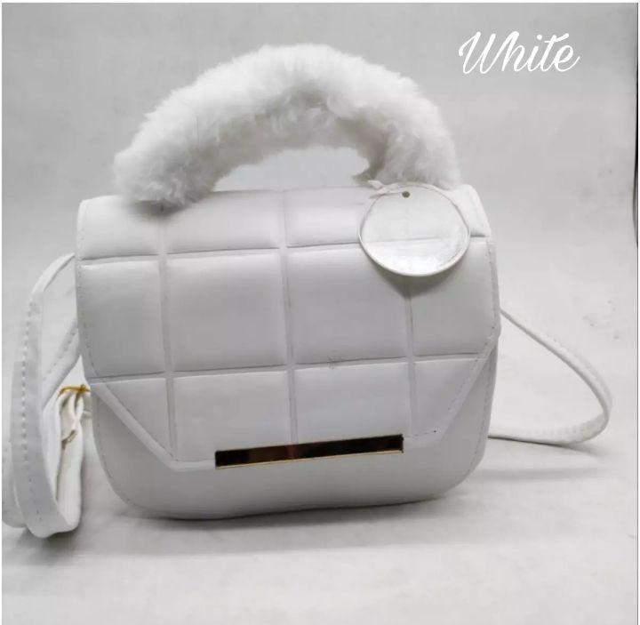 Trendy Quilted Crossbody Handbag with Faux Fur Handle
