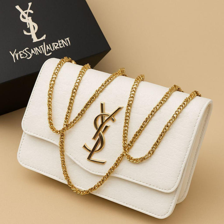 Luxury YSL-Inspired Leather Shoulder Bag with Gold Chain