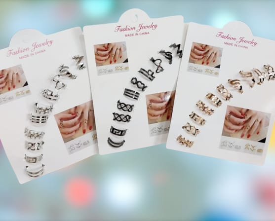 Set of 10 Stylish Adjustable Fashion Rings – Silver & Black Variants