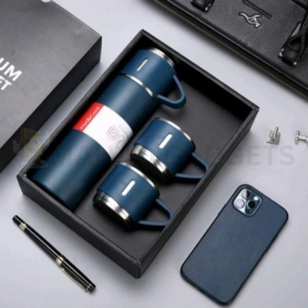 3-piece Travel Thermos Set, Stainless Steel Vacuum Flask Water Bottle (500ml) With 2 Extra Cups (160ml) – Thermal Bottle For Hot & Cold Drinks