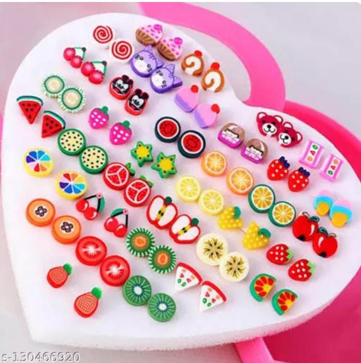 36 Pairs of Random Beautiful Stud Earrings for girls and baby girls – Silicone Back with Back Stopper