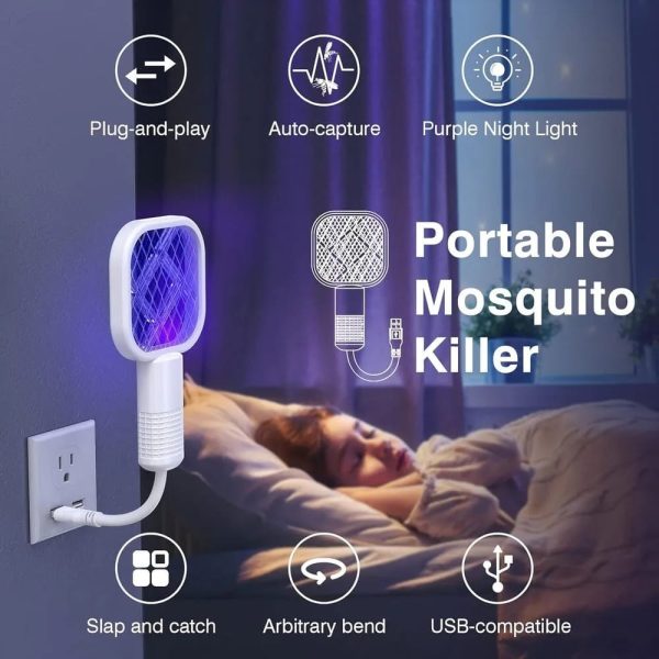 Rechargeable USB Mosquito Racket With UV Light – Portable Electric Fly and Bug Swatter for indoor and outdoor use