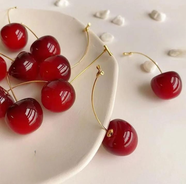 Cherry Drop Earrings For Women 🍒 | Trendy Korean Long Stem Red Cherry Earrings | For Casual & Party Outfits